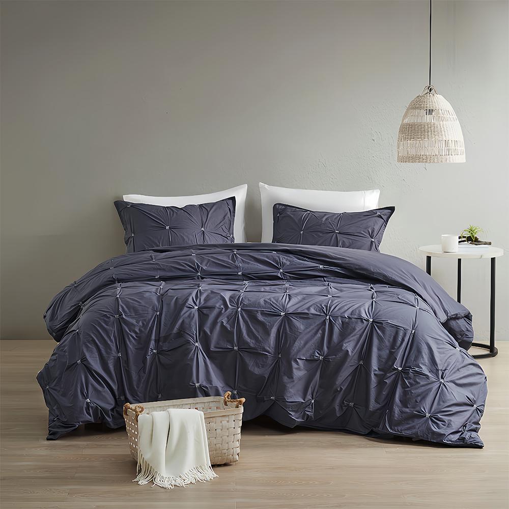 Angelica elastic pinch pleat embroidery duvet cover set